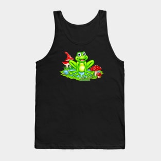 Cute Frog At The Pond And Mushrooms Nature Tank Top